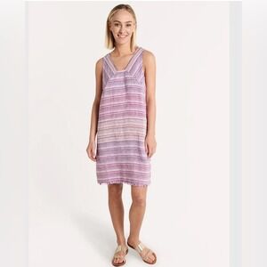 Tommy Bahama Micronesia Stripe Shift Dress 100% Linen Size Medium Raw‎ Hem